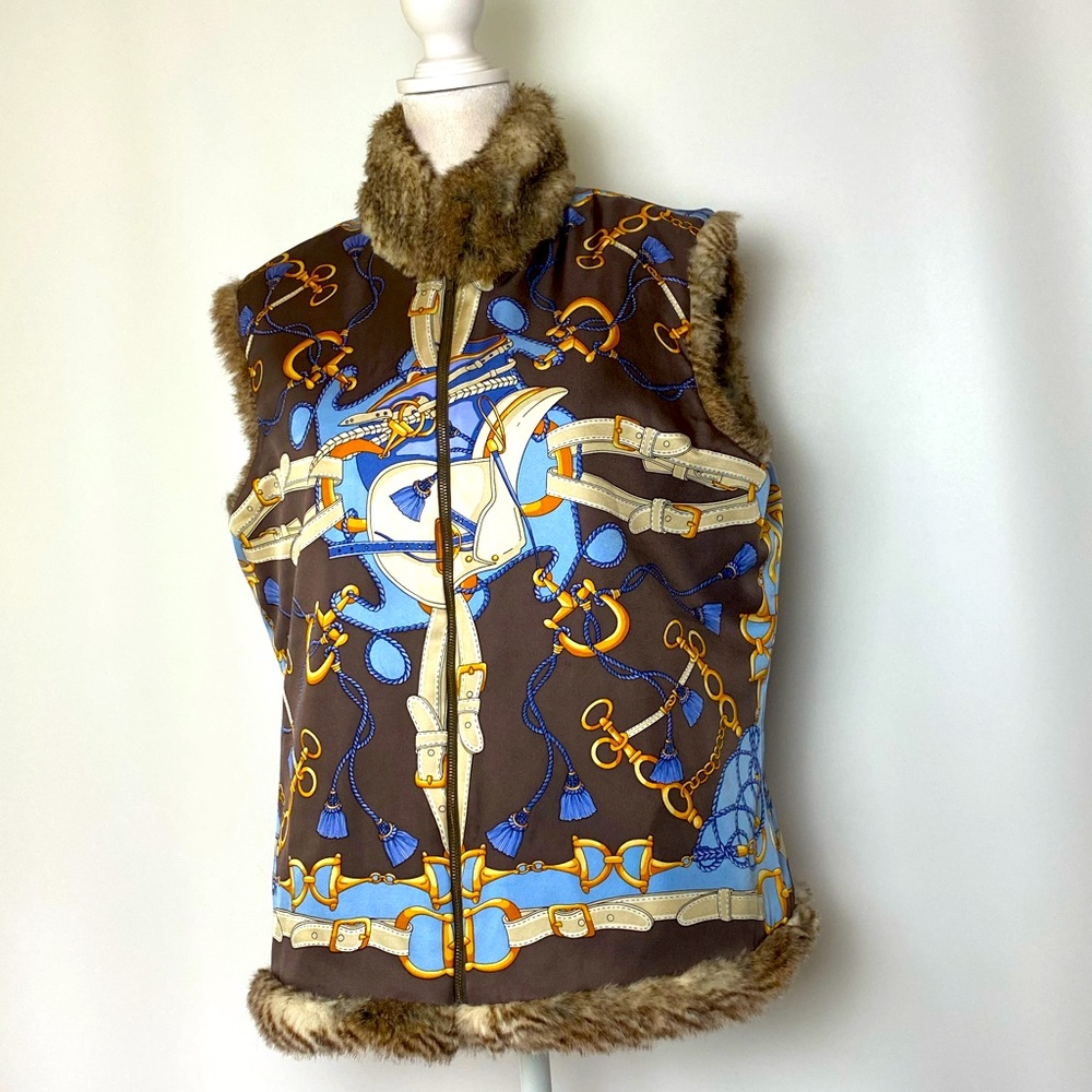 J. MC LAUGHLIN SILK/FUR REVERSIBLE VEST EUC (L)